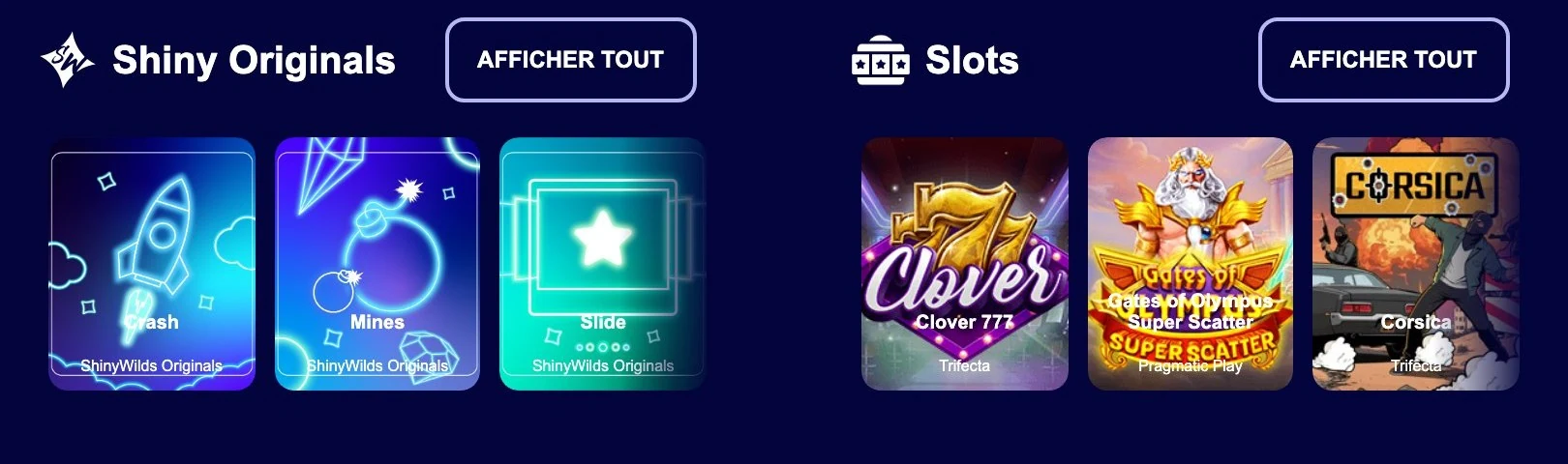 Shiny Wilds Casino sur mobile : Shiny Originals et machines à sous